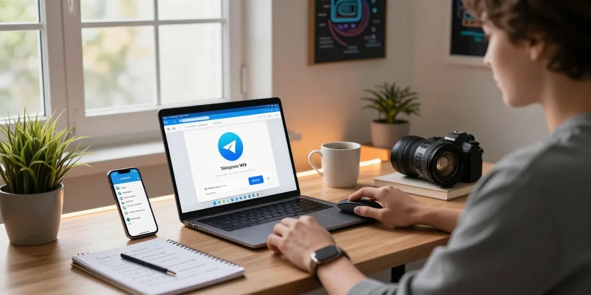 Workspace showcasing Telegram Web Version on laptop, enhancing communication.