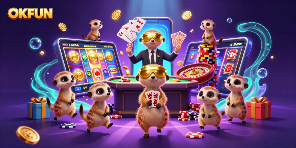 Engage in exciting casino gameplay at OKFUN with a dynamic meerkat casino scene.