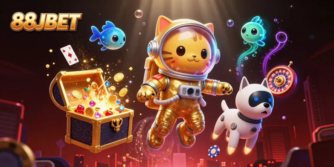 Experience thrilling winnings with 88JBET in this vibrant casino-themed illustration.