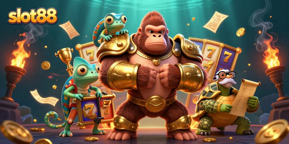 Experience ultimate thrills with slot88, featuring iconic characters in a vibrant casino scene.
