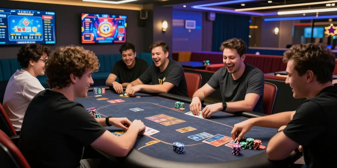 Players enjoying a card game at a stylish gaming lounge, showcasing rikvip's vibrant atmosphere.
