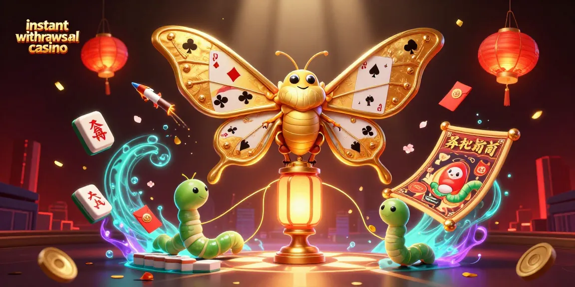 Experience instant withdrawal casino features with a vibrant scene of a golden moth and rich casino elements.