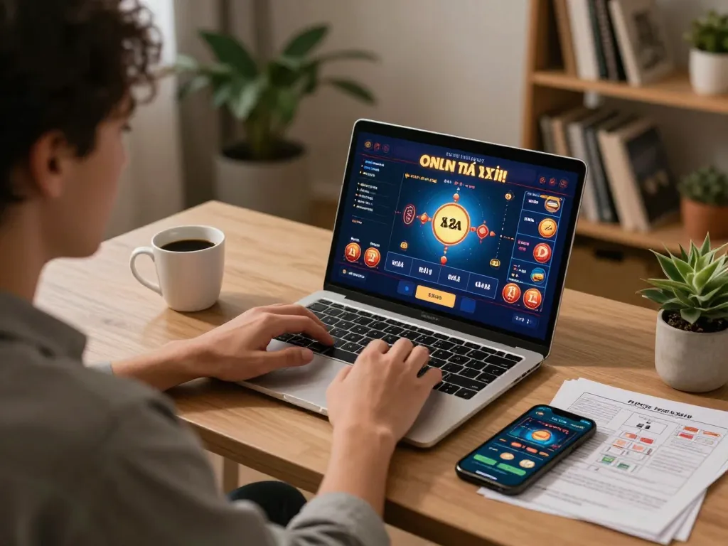 Engaging in tài xỉu online gameplay at home, highlighting a vibrant casino interface.