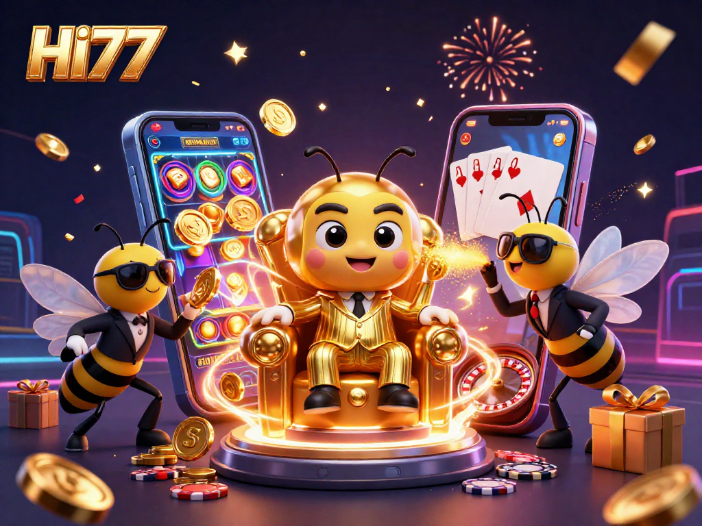 Experience the thrilling gaming world of HI77 with dynamic characters and vivid slot elements.