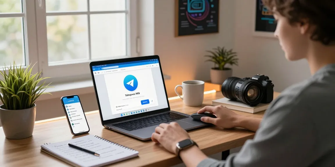 Workspace showcasing Telegram Web Version on laptop, enhancing communication.