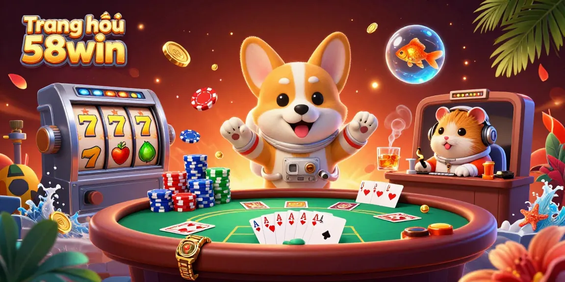 Experience the thrill of gaming at Trang chủ 58win with vibrant casino elements and characters.