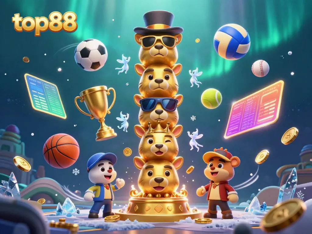 Experience the excitement of top88 casino games with dynamic sports elements and a golden totem.