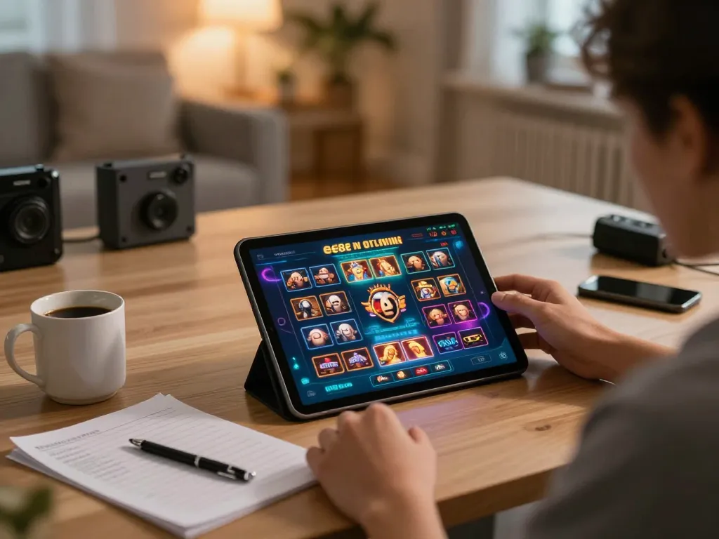 Engaging with ee88 casino games on a tablet at home, showcasing strategic betting environment