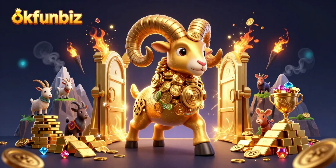 Compete at okfunbiz casino with the energetic golden ram and treasure-filled scene.