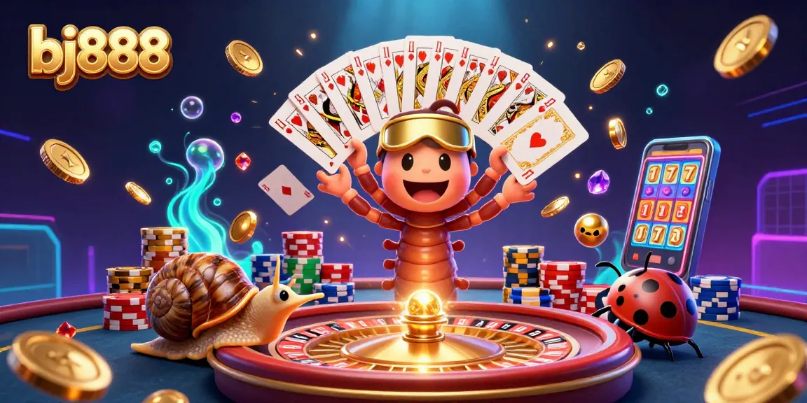 BJ888 showcases an exciting 3D casino scene with a colorful dealer and vibrant game elements.
