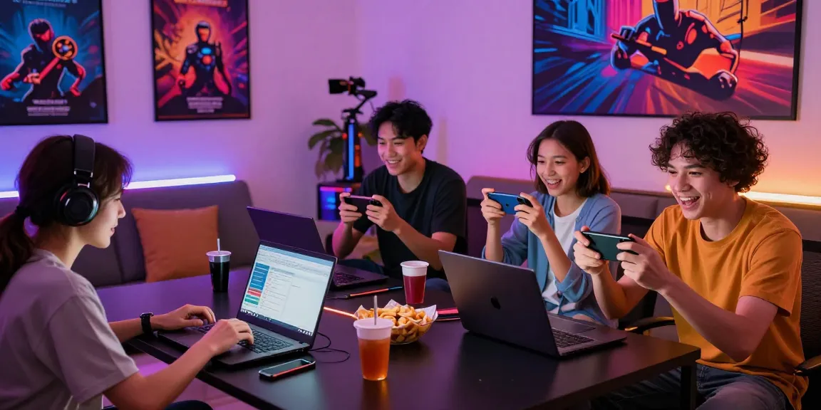 Engaged gaming family celebrating victories at HITCLUB in a lively living room.