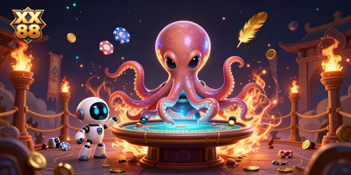 Join the excitement at XX 88 with an alien octopus directing thrilling poker action in a lively casino