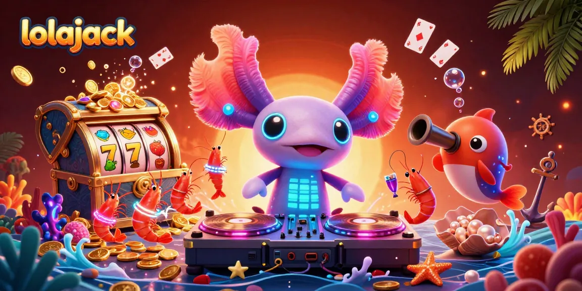 Experience thrilling gameplay at lolajack casino with vibrant axolotl DJ and dynamic game symbols.