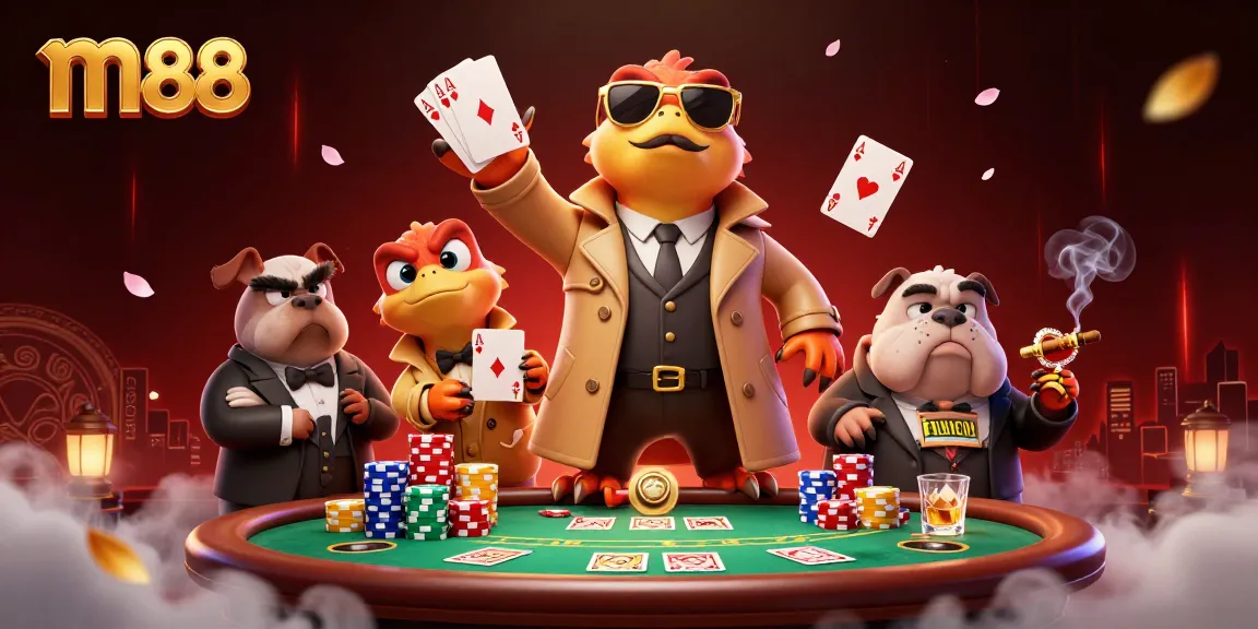 Experience the excitement of m88 casino with raptors in disguise at a poker table.
