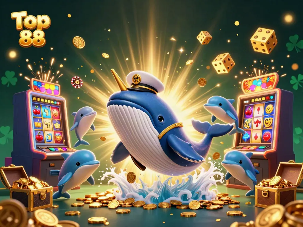 Engage in the excitement of Top 88 with playful casino-themed elements, showcasing vibrant 3D characters.