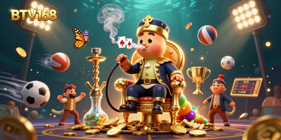 BTV168 enhances betting excitement with a vibrant scene featuring a unique caterpillar master and dynamic sports elements.
