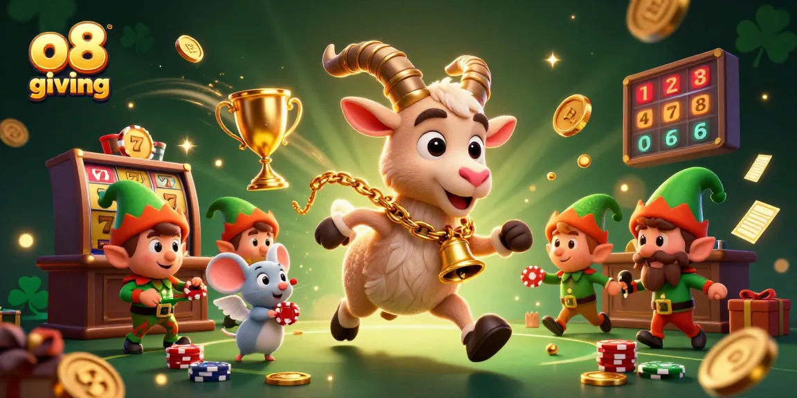 Win big at o8 giving with a lively 3D casino scene featuring a festive Krampus goat!