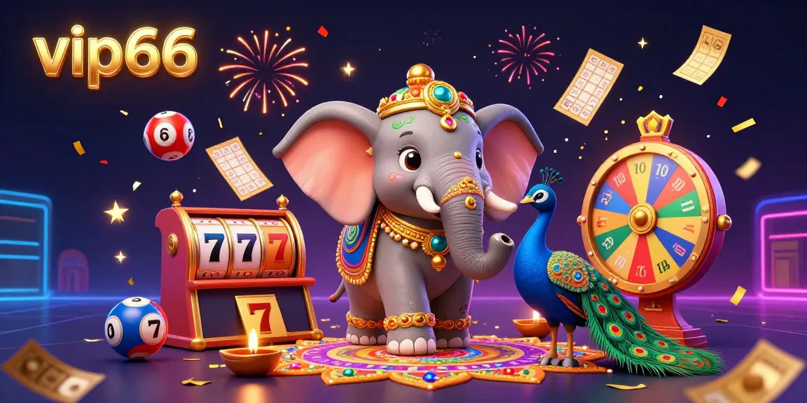 Experience vibrant casino excitement with vip66 featuring a colorful 3D elephant and lively slot elements.