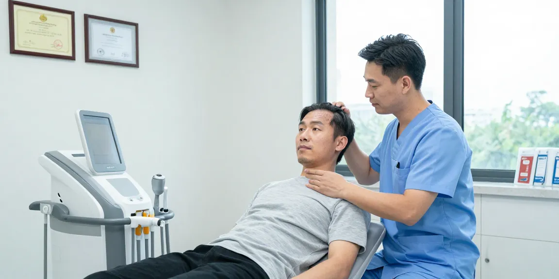 Hair transplant turkey consultation at a modern healthcare clinic with expert surgeon.