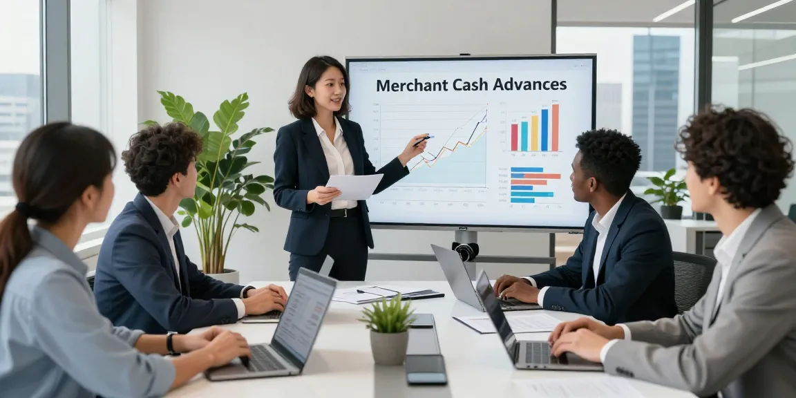 Discussion on merchant cash advance UK in a modern office setting showcasing teamwork and innovative solutions.