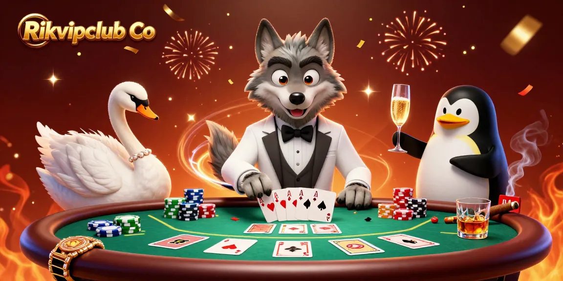 Engage in high-stakes gambling at Rikvipclub Co with an elegant casino scene showcasing bets and winnings.