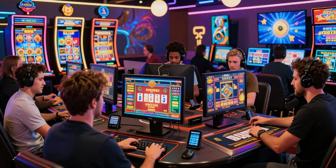 Giocatori che si divertono con i giochi dei casinò non AAMS in un ambiente online vibrante, che mostra eccitazione e interazione digitale.
