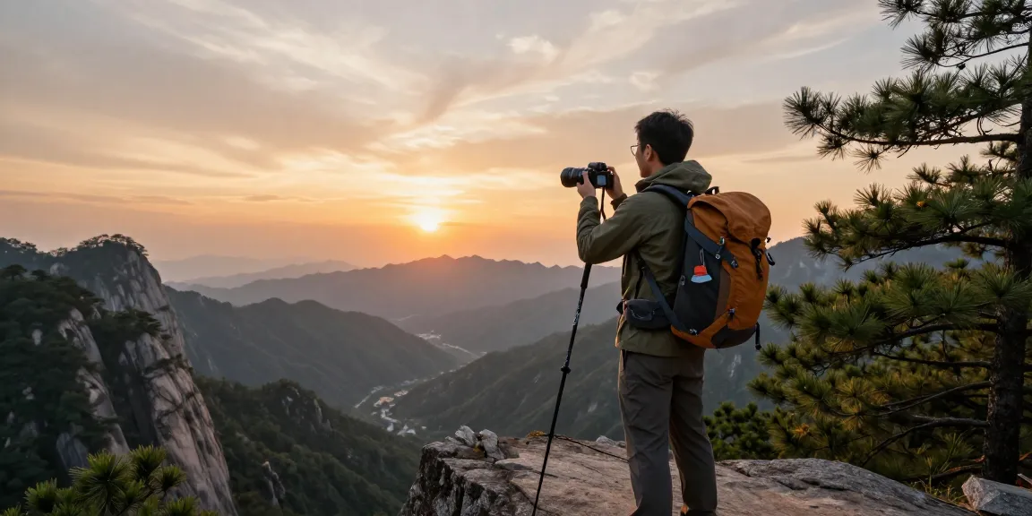 Người du lịch ngắm cảnh núi B52 dưới ánh hoàng hôn, thể hiện hành trình khám phá tự nhiên.