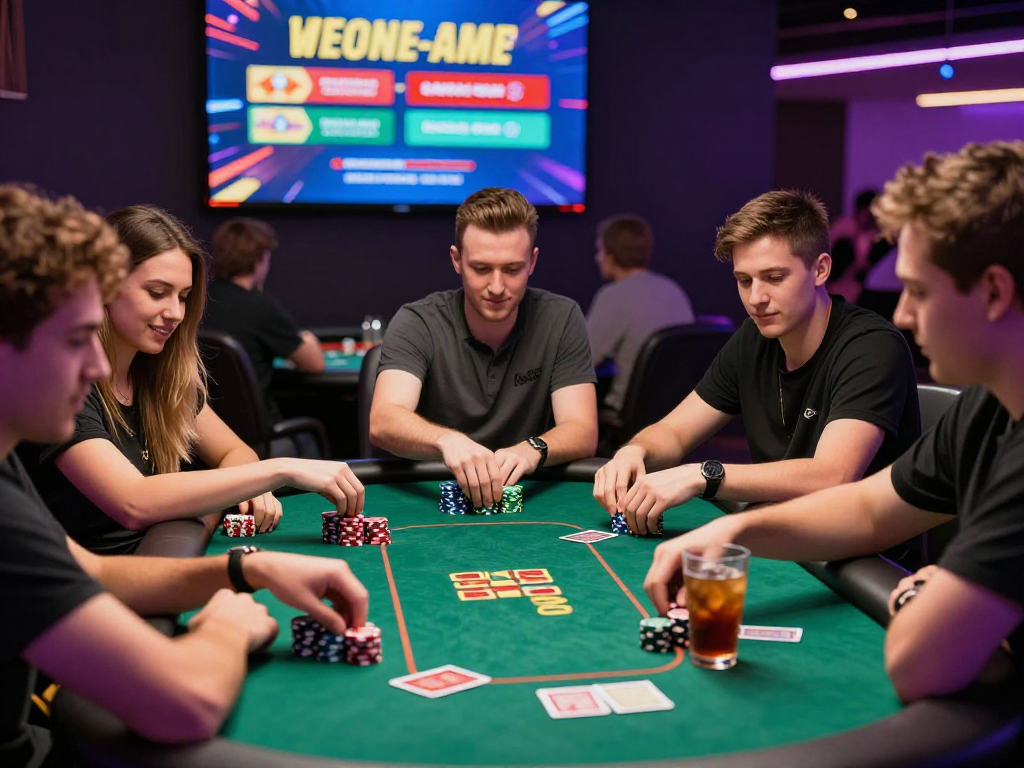 Giocatori divertenti al tavolo di poker in un casino non aams.