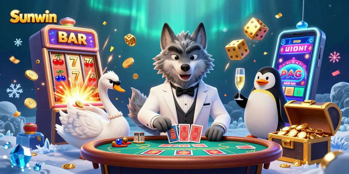 Experience thrilling baccarat at Sunwin's table with animated characters enjoying a vibrant casino atmosphere