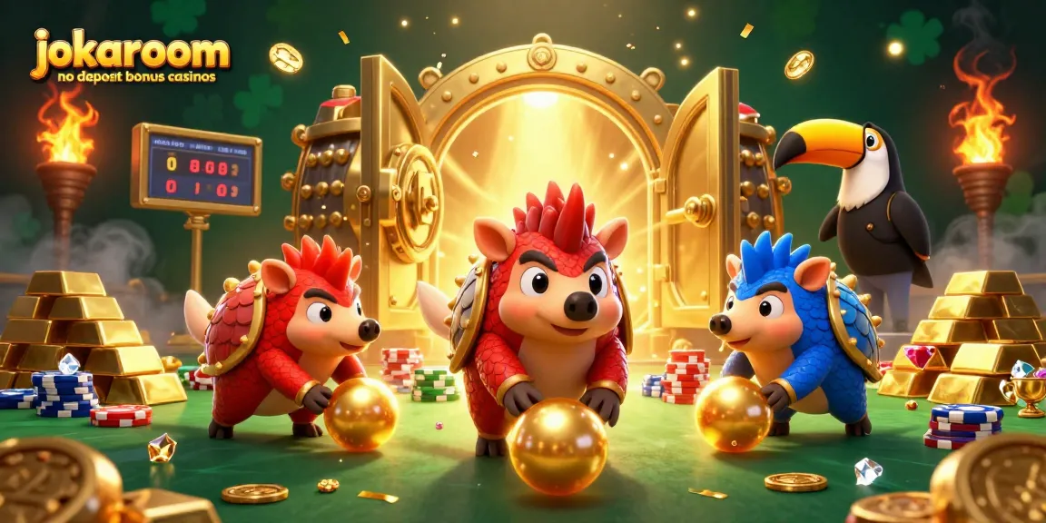 Engage with jokaroom no deposit bonus casinos alongside playful pangolins rolling into poker chips.