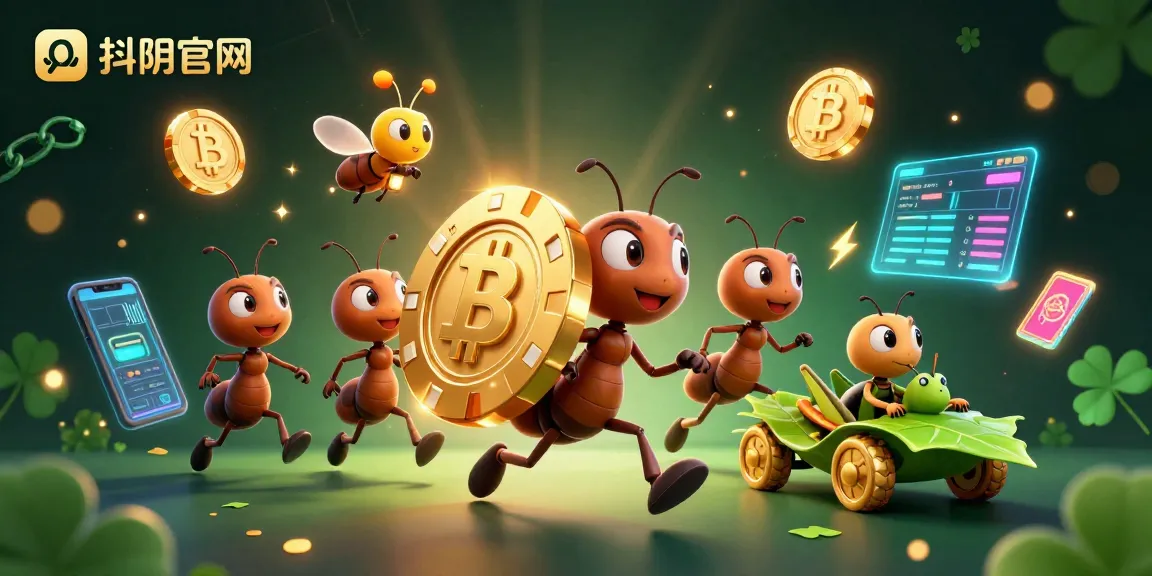Engage with 抖阴官网 as ants embark on a heist, balancing a giant poker chip amidst glowing crypto coins.