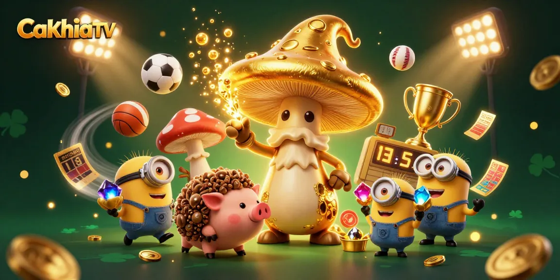 Experience dynamic sports fun with CaKhiaTV, featuring vibrant gaming characters and elements.
