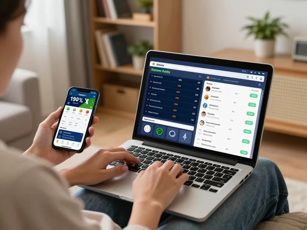 Active sports betting scene at home showcasing nhà cái okfun's engaging betting interface