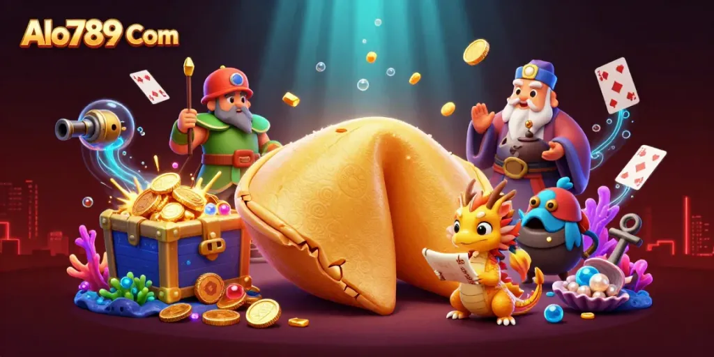 Place bets at Alo789 Com with exciting treasures and vibrant characters in this dynamic 3D illustration.