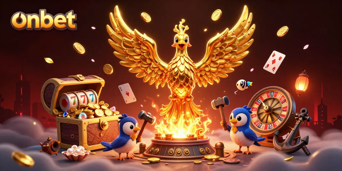 Win big with onbet in this ultra-detailed 3D casino illustration showcasing exciting gambling elements.