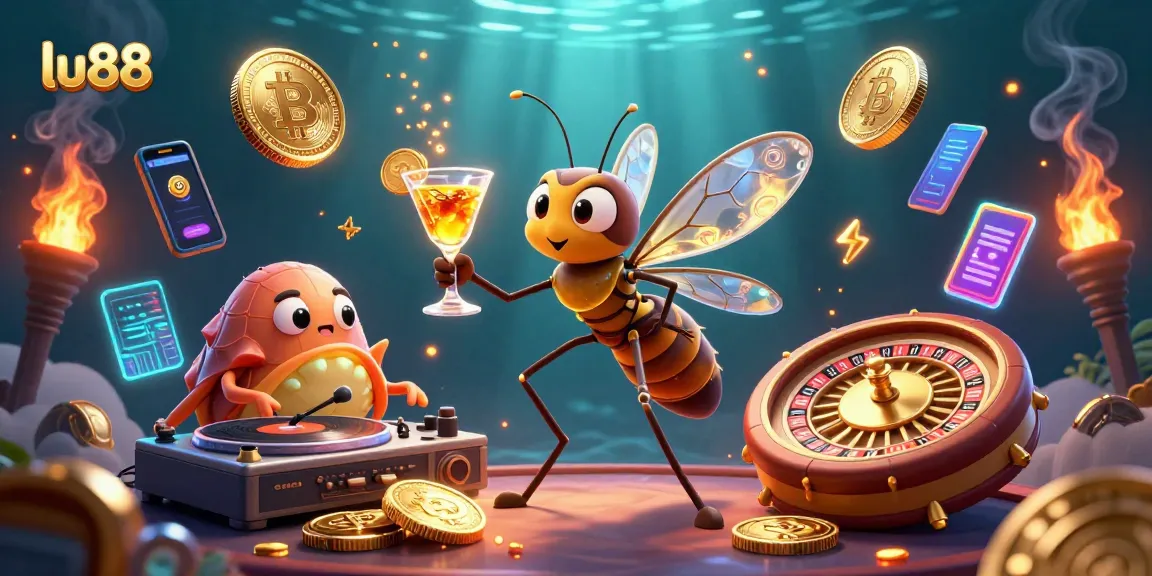 lu88 casino mascot brings vibrant energy with bitcoin and ethereum imagery in a colorful illustration