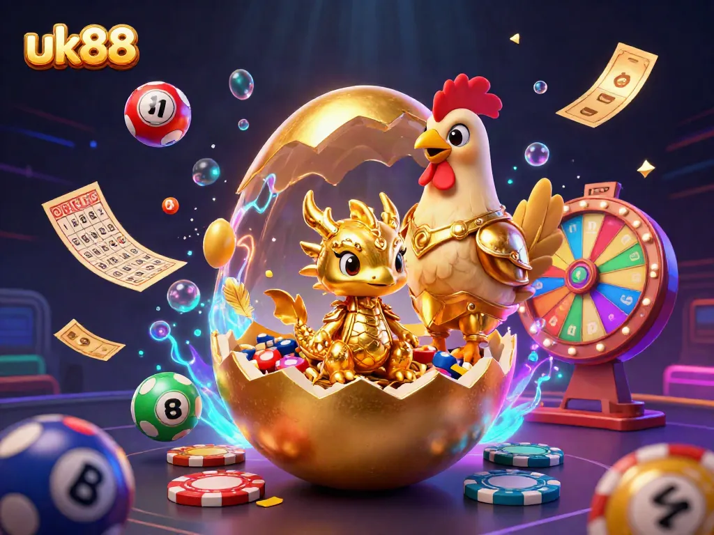 Experience the excitement at uk88 with a mesmerizing dragon and gaming elements in a vivid casino setting.