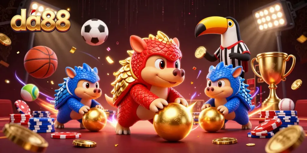 Engage with da88’s thrilling casino experience featuring rival pangolins in a vibrant gaming scene.