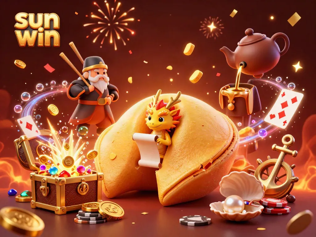 Experience thrilling gameplay at "sun win" with a vibrant 3D casino illustration featuring dynamic characters and rich game elements.