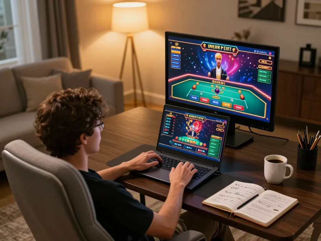 Daga online casino gaming from a stylish home environment with a live dealer screen