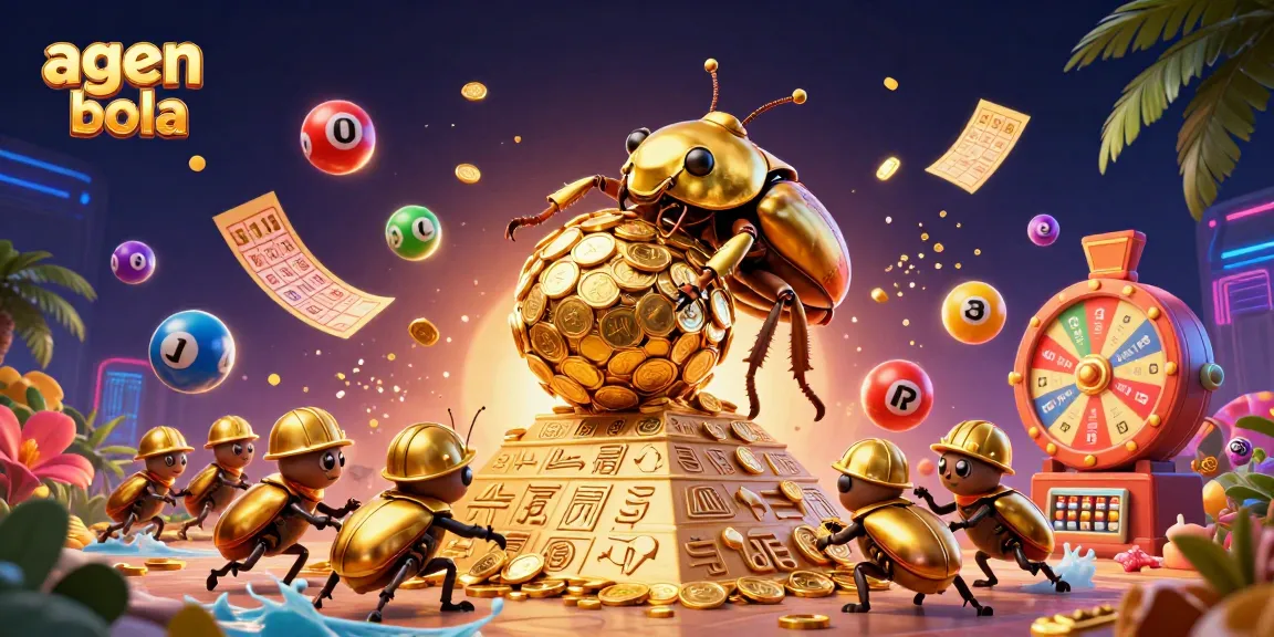 Experience thrilling action with agen bola online as a golden beetle rolls its treasure amidst vibrant casino elements.