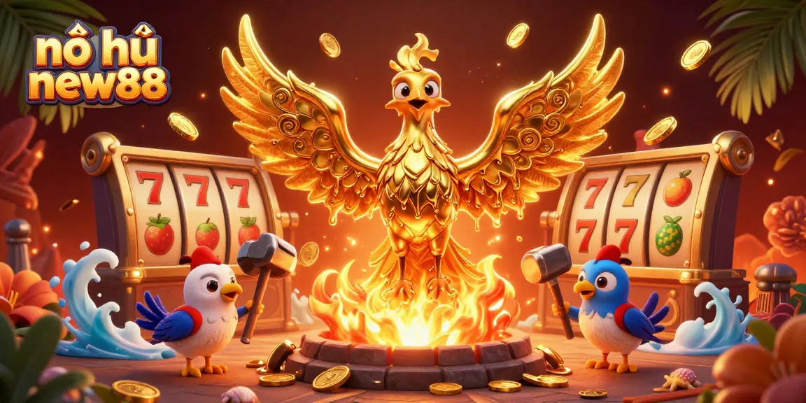 Spin to win with nổ hũ new88, featuring a golden phoenix and cascading coins in a vibrant casino scene.
