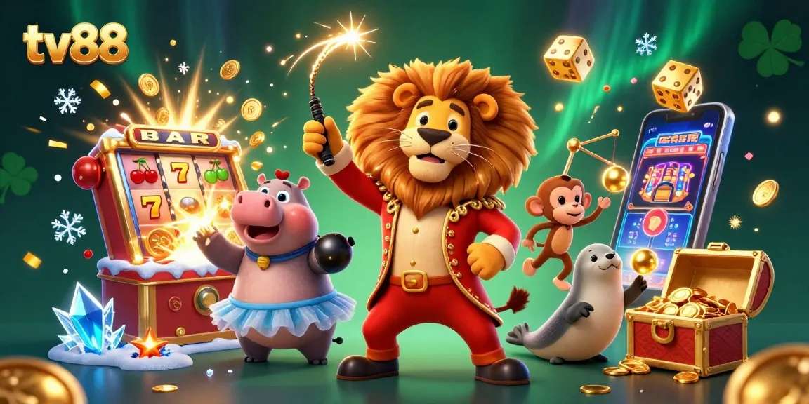 Experience thrilling games at tv88, featuring vibrant 3D casino characters and jackpot elements.