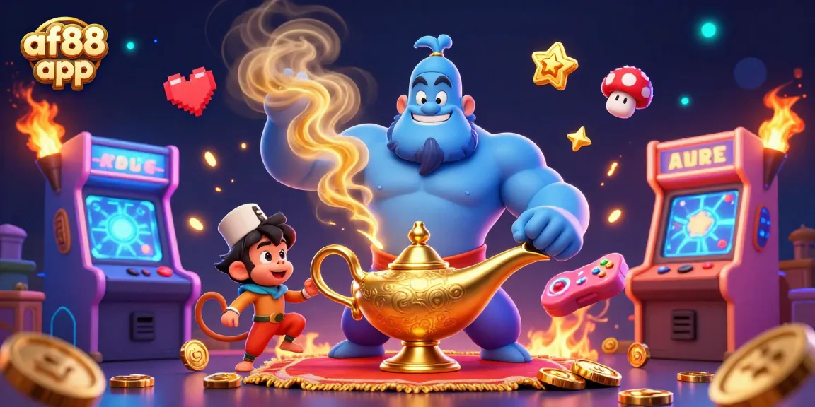 Engage with the af88 app in a vibrant 3D casino scene filled with magical elements and gaming excitement.