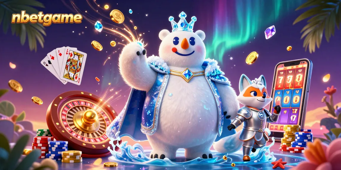 nbetgame showcases a lively scene with an ice king polar bear, snow fox, and casino elements